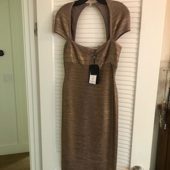 NWT Herve Leger gold “Coraline” bandage dress. - Picture 2 of 5